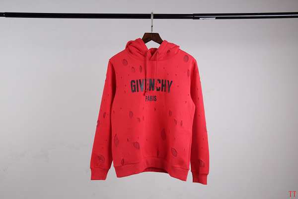 givenchy纪梵希 2017新款 字母经典破洞男生潮牌长袖连帽卫衣 红色