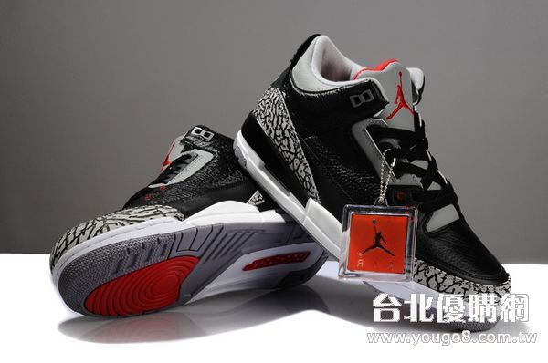 air jordan 籃球鞋系列 喬丹3代 皮質運動鞋 情侶鞋 黑灰紅 