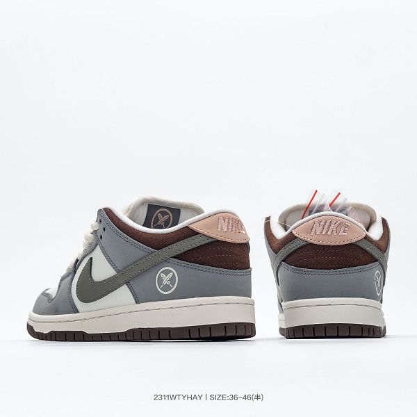 Nike SB Dunk Low Yuto Horigome 聯名 2023全新男女款灰白羽毛灰紅復古低幫休閒運動滑板板鞋