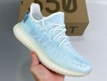 Adidas Yeezy Boost 350 2021新款 椰子全透冰藍情侶款洞洞鞋 帶半碼